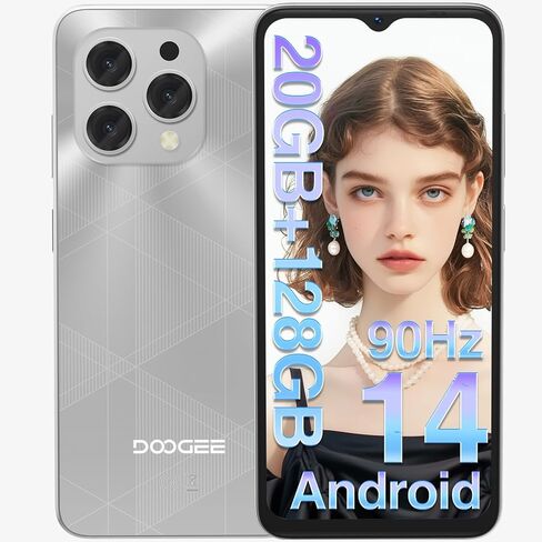 DOOGEE N55PLUS Cell Phone Android 14, Mobile Phones 20(8+12) GB+128GB, Smartphones 6.56" HD+ Dual SIM 4G/Octa-Core 12nm/Widevine L1/ Face Unlock/OTG, Black in Saudi Arabia