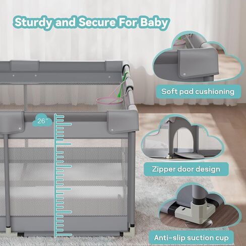 Baby Playpen, 50"×50" Baby Play Pens for Babies and Toddlers, Sturdy Safety Baby Playard with Anti Slip Suction Cups in Saudi Arabia