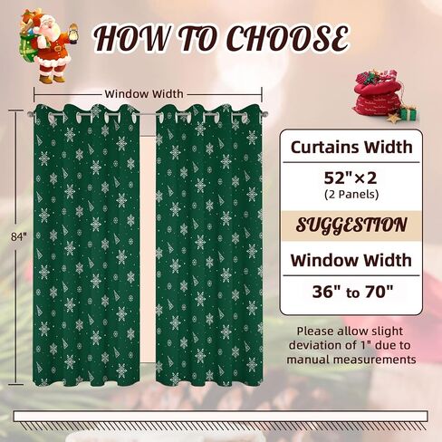 Christmas Tree Snowflake Cartoon Green Blackout Curtains Drapes for Bedroom Living Room Kitchen Nursery Kids Winter Thermal Insulated Grommet Girls Boys Window Curtains 84 inch Length 2 Panels Set in Saudi Arabia