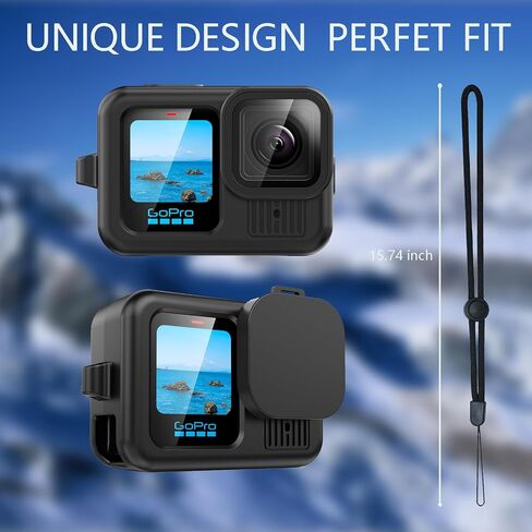 حافظة من السيليكون لهاتف Go Pro Hero 13 باللون الأسود، غطاء حماية ناعم من مطاط السيليكون مع غطاء العدسة وغطاء الحبل ومجموعة ملحقات لكاميرا الحركة السوداء Hero 13 (أسود) in Saudi Arabia