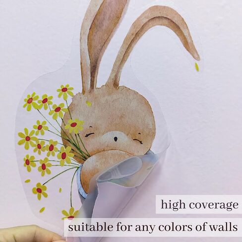Watercolor Large Mushroom House Wall Decals Peel and Stick, Transparent PVC Rabbits Wall Stickers for Girls Bedroom Playroom Kids Room, Flower Wall Decal Decor in Saudi Arabia