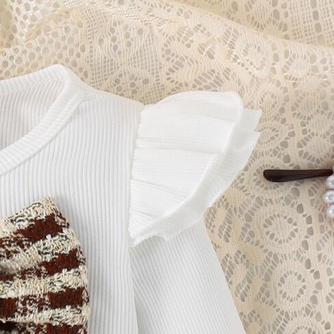 Toddler Girls Spring Autumn 2Pcs Skirt Outfits Long Sleeve Ruffle Ribbed Solid Color Tops A-line Plaid Skirt Sets in Kuwait