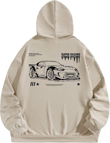 SOLY HUX Hoodies for Men Graphic Oversized Sweatshirt Letter Car Print Long Sleeve Pullover Tops in Kuwait