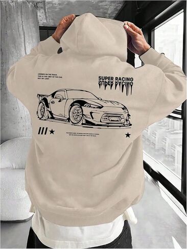 SOLY HUX Hoodies for Men Graphic Oversized Sweatshirt Letter Car Print Long Sleeve Pullover Tops in Kuwait