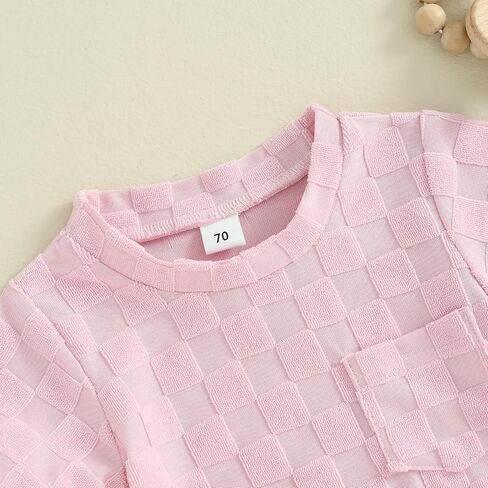 Unisex Toddler Baby Boy Girl Summer Clothes Short Sleeve T-Shirt+Shorts Checkerboard Two Piece Solid Outfit Set in Kuwait