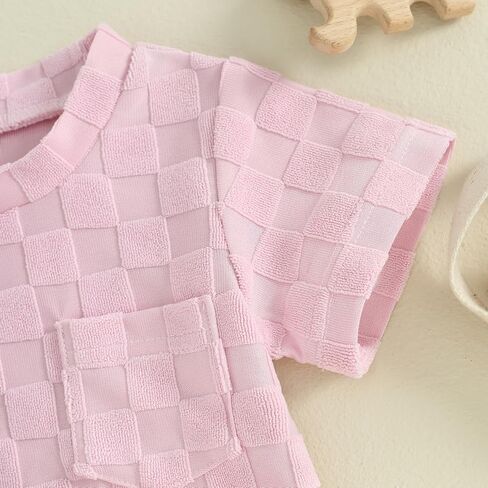 Unisex Toddler Baby Boy Girl Summer Clothes Short Sleeve T-Shirt+Shorts Checkerboard Two Piece Solid Outfit Set in Kuwait