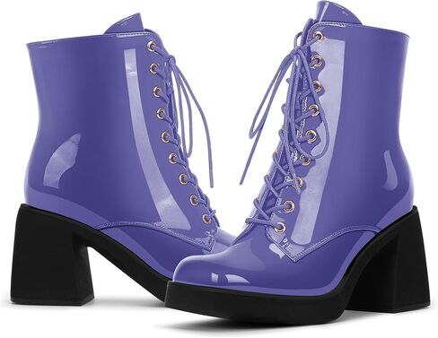 Women's Chunky Heel Square Toe Platform Ankle Boots Lace Up Booties in Saudi Arabia
