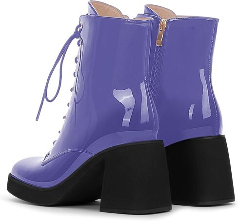 Women's Chunky Heel Square Toe Platform Ankle Boots Lace Up Booties in Saudi Arabia