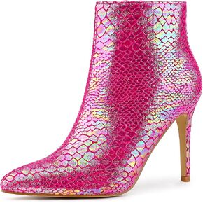 Perphy Snakeskin Printed Metallic Boots Pointed Toe Stiletto Heel Ankle Boots for Women