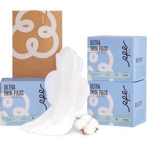 100% Large Organic Pads for Women, Ultra Thin Heavy Flow Sanitary Pads with Wings, Super Absorbency Feminine Pads Extra Coverage Period Pads, Unscented Cotton Pads Menstrual (Large, Size 4, 96ct)