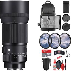 Sigma 105mm f/2.8 DG DN Macro Art Lens for Sony E (260965) Bundle: 64 GB Memory Card, Card Reader, Backpack, Lens Case, Lens Pouch, Front and Rear Lens Caps, 3-Piece Filter Kit, Cap Keeper, and More