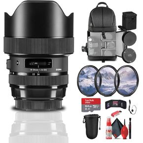 Sigma 14-24mm f/2.8 DG HSM Art Lens for Nikon F (212955) Bundle: 64 GB Memory Card, Card Reader, Backpack, Lens Case, Lens Pouch, Lens Caps, 3-Piece Filter Kit, Full Cleaning Kit, and More