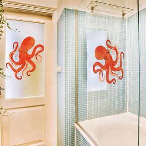 PLIGREAT 2 Pcs Large Size Red Octopus Wall Stickers, Peel and Stick Wall Decals, Removable Vinyl Mural Decal for Bathroom Washing Room Playroom Nursery Wall Decoration DIY Indoor Pool Wall Art Decor
