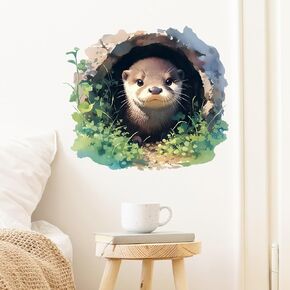 Cute Otter in a Hole Wall Decal Nursery Animal Wall Sticker Removable Peel and Stick Wall Art Decor for Kid Baby Classroom Preschool Living Room Playroom Bedroom School