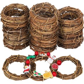 Ruisita 24 Pieces Grapevine Wreaths Vine Branch Wreath Natural Christmas Rattan Wreath Garland Decoration for Christmas Holiday Craft or Wedding Supplies, 4 Inch