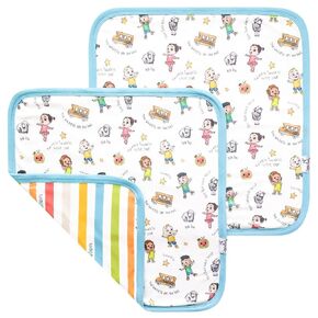 3-Layer Knit Security Blanket Set Sized 16" x 16" 2-Pack "CoComelon Friends" by Copper Pearl