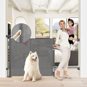 Reinforced 41" Extra Tall Pet Gate, 200" Retractable Baby Gates Extra Wide Retractable Dog Gate with Support Rods, Indoor Extra Long Baby Gate Retractable Fence Outdoor Garage Gates for Dogs, Black