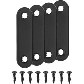uxcell 4 Set Flat Repair Plates, 0.63 x 1.8 Inch Stainless Steel Flat Straight Brace Bracket Mending Joining Plates with Screws for Fixing Wooden Furniture Corner, Black