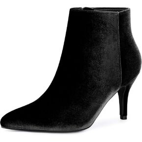 Allegra K Women's Velvet Pointy Toe Zipper Stiletto Heels Ankle Boots