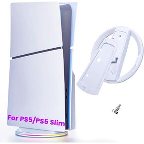 حامل رأسي من Semaiki لجهاز PS5/PS5 Slim، حامل قاعدة غير قابل للانزلاق، ملحق وحدة تحكم PS5/PS5 Slim، مصابيح RGB، أبيض
