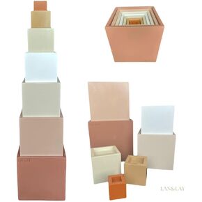 LAN&Lay Wooden Nesting Stacking Blocks, Neutral | Stacking Blocks for Toddlers | Montessori Stacking Toys