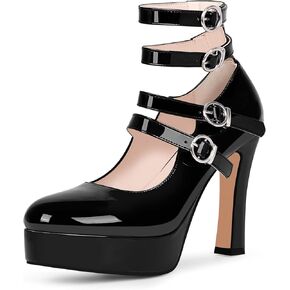 Women's Goth Plafrom Buckle Closed Toe Block High Heel Ankle Strap Mary Janes Pumps
