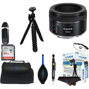 عدسة Canon EF مقاس 50 مم f/1.8 STM مع حزمة PixiBytes الأساسية (متجددة)