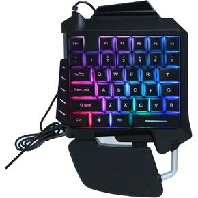 One Handed Gaming Keyboard, USB Wired Single Hand Ergonomic LED Backlit E-Sports Game Keypad with 35-Key for Desktop PC Game Console