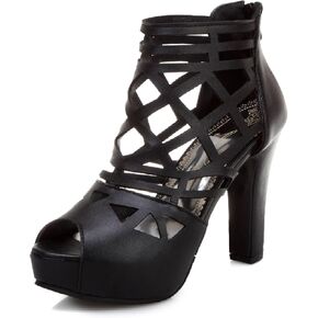 JIEEME Women's Sandals Sexy Zip Block Heel Peep Toe High Heel Platform Evening Party Ladies Pumps