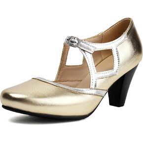 Elerhythm Women's Mary Jane Classic and Retro 1920s Pump Heels 1950s Vintage Round Closed Toe 1940s Ankle Strap Dress Shoes