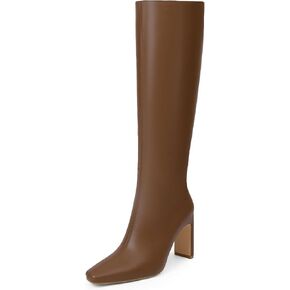 iiimmu Knee High Boots for Women 3.5 IN Block Heel Comfortable Tall Boots Square Toe Faux Leather Fall Boots