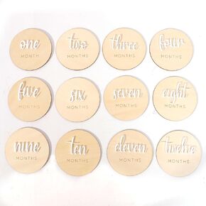 Wooden Baby Monthly Milestone Cards - Newborn Growth Record Announcement Discs,Baby 1-12 Months Milestone Photo Prop,Baby Shower Neutral Gift,Boy Girl Monthly Milestone Wooden Disc Signs (1-12months)