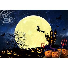 SJOLOON Halloween Backdrop Large Moon Horrible Pumpkin Photography Background Scary Party Decoration Banner Studio Props Photo Booth 11750(7x5FT)