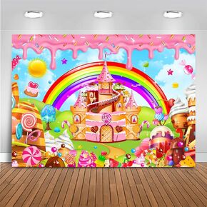 Mocsicka Candyland Backdrop Sweet Cartoon Rainbow for Kids Baby Shower Birthday Candyland Party Decorations Donut Candy Castle Ice Cream 1st Birthday Photography Background (Rainbow, 7x5ft(82"x60"))