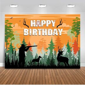 Mocsicka Hunting Birthday Backdrop Hunting Camo Happy Birthday Party Decorations Deer Hunting Birthday Camouflage Hunting Photography Backdrop Cake Table Decorations (7x5ft)
