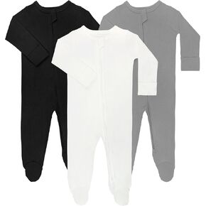 GUISBY Long Sleeve Baby Footed Pajamas with Mittens Cotton Sleepers with Zipper 3-Pack