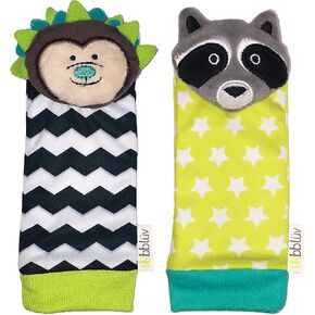 bblüv – Düo - Foot Finders - Fun and Colorful Baby Developmental Socks with Rattle (Hedgehog & Raccoon)