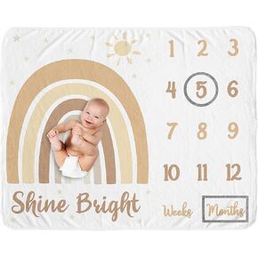 Sweet Jojo Designs Neutral Boho Rainbow Girl Boy Milestone Blanket Monthly Newborn First Year Growth Mat Baby Shower Memory Keepsake Gift Mustard Yellow Pumpkin Orange Bohemian Sunshine Modern Vintage