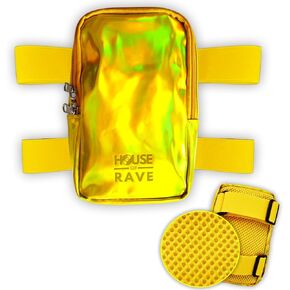 Holographic Thigh Bag w/Inner Pockets & Mesh Backing - Double Zipper Carnival Thigh Bag for Women - Iridescent Leg Bag - Reflective Phone Holder (Pink O) in Kuwait