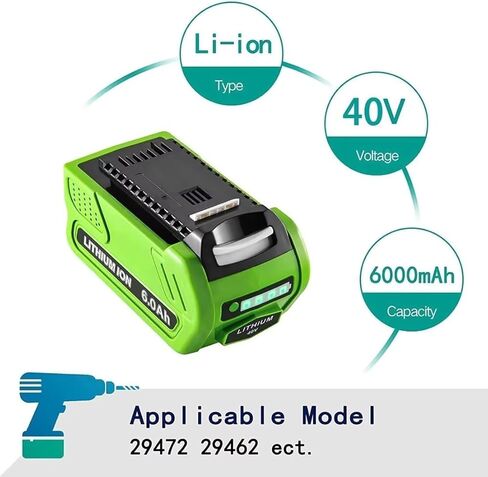 Replacement Battery and Charger for Greenworks 40V Battery 29472 29462 29252 20202 22262 25312 21242 Lithium Battery Compatible with GreenWorks G-MAX Battery 40 Volt Cordless Chainsaw Power Tools in Kuwait