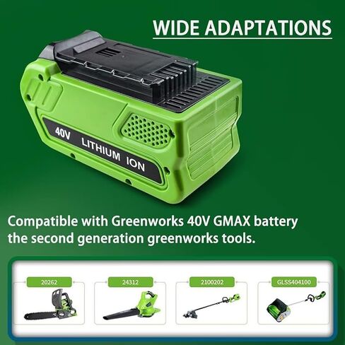Replacement Battery and Charger for Greenworks 40V Battery 29472 29462 29252 20202 22262 25312 21242 Lithium Battery Compatible with GreenWorks G-MAX Battery 40 Volt Cordless Chainsaw Power Tools in Kuwait