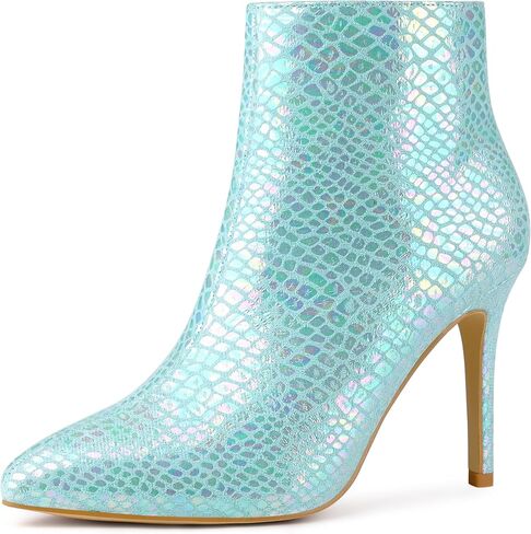 Perphy Snakeskin Printed Metallic Boots Pointed Toe Stiletto Heel Ankle Boots for Women in Saudi Arabia
