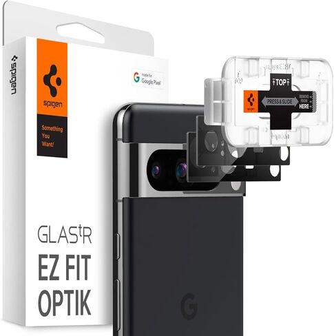 Spigen Camera Lens Screen Protector [GlasTR EZ Fit Optik] Designed for Pixel 8 Pro [Case Friendly] - Black [2 Pack] in Saudi Arabia