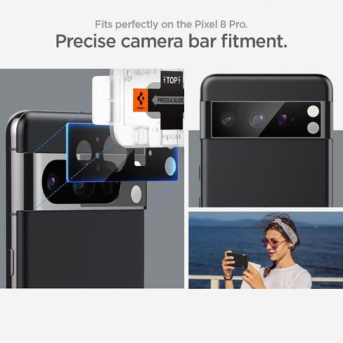 Spigen Camera Lens Screen Protector [GlasTR EZ Fit Optik] Designed for Pixel 8 Pro [Case Friendly] - Black [2 Pack] in Saudi Arabia