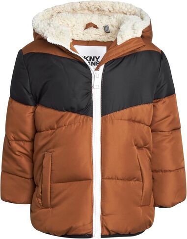 DKNY Baby Infant Boys' Puffer Jacket - Toddler Puffer Coat Full Zip Up Sherpa Lined Quilted Hooded Jacket (Sizes: 12M-4T) in Saudi Arabia