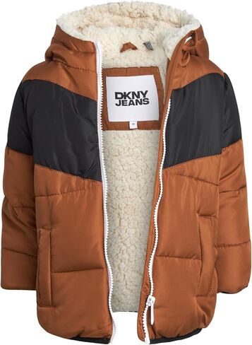 DKNY Baby Infant Boys' Puffer Jacket - Toddler Puffer Coat Full Zip Up Sherpa Lined Quilted Hooded Jacket (Sizes: 12M-4T) in Saudi Arabia