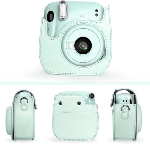 Instant mini 12 Camera Case Compatible with Instax Mini 12 11, Protective Case PU Leather Bag with Pocket and Adjustable Shoulder Strap (Mint Green) in Saudi Arabia