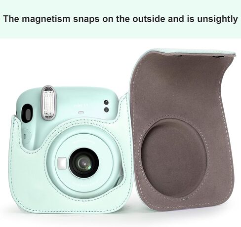 Instant mini 12 Camera Case Compatible with Instax Mini 12 11, Protective Case PU Leather Bag with Pocket and Adjustable Shoulder Strap (Mint Green) in Saudi Arabia
