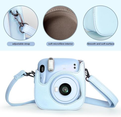Instant mini 12 Camera Case Compatible with Instax Mini 12 11, Protective Case PU Leather Bag with Pocket and Adjustable Shoulder Strap (Mint Green) in Saudi Arabia