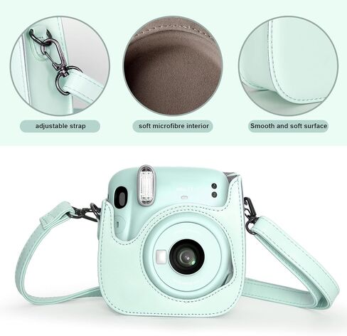 Instant mini 12 Camera Case Compatible with Instax Mini 12 11, Protective Case PU Leather Bag with Pocket and Adjustable Shoulder Strap (Mint Green) in Saudi Arabia